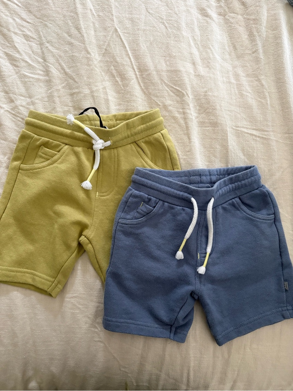 NWT 2 Pair deux par deux Leek Green & Slate Blue Boys Drawstring Shorts - 18M